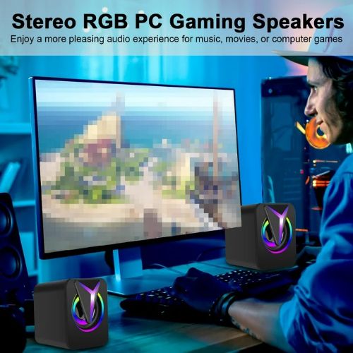 BYLD Computer Speakers for Laptop, 2.0 Stereo Portable RGB Gaming Speaker Wired External Desktop Speaker, Mini USB Powered Speaker for Desktop TV Monitor PC Notebook Tablets