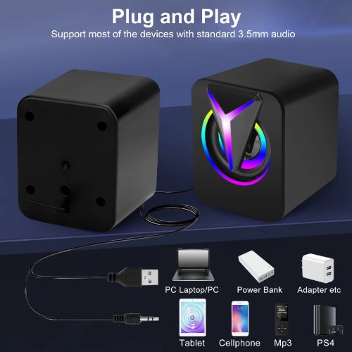 BYLD Computer Speakers for Laptop, 2.0 Stereo Portable RGB Gaming Speaker Wired External Desktop Speaker, Mini USB Powered Speaker for Desktop TV Monitor PC Notebook Tablets