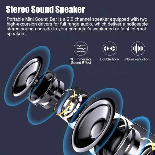 BYLD USB Computer Speakers for Desktop or PC, Mini Clip-on Laptop Sound Bar Stereo Wired PC Speakers for TV Desktop Laptop Tablets Monitor Notebook