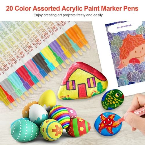 Paint Marker Pens, BYLD Acrylic Paint Markers Pens Set with 20 Colors Paint Markers for Rock Painting, Stone, Fabric, Wood, Canvas, Ceramic, DIY Crafts, Making Art Supplies