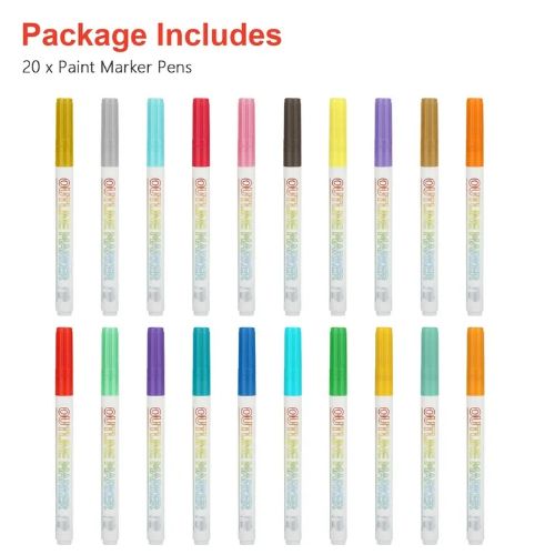 Paint Marker Pens, BYLD Acrylic Paint Markers Pens Set with 20 Colors Paint Markers for Rock Painting, Stone, Fabric, Wood, Canvas, Ceramic, DIY Crafts, Making Art Supplies