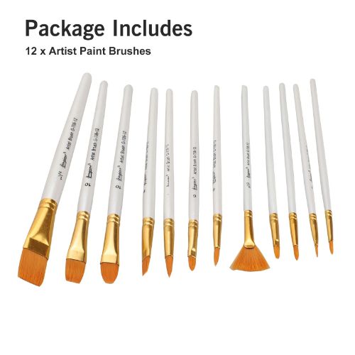 TSV 12 Pcs Artist Acrylic Paint Brushes Set with Nylon Hair for Oil Watercolor Face Nail Art Miniature Detail Rock Painting, Paintbrushes with Full Range of Sizes Shapes, Drawing Supplies