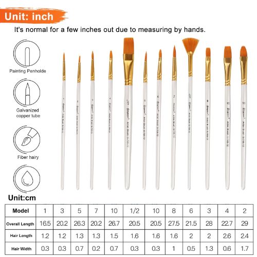 TSV 12 Pcs Artist Acrylic Paint Brushes Set with Nylon Hair for Oil Watercolor Face Nail Art Miniature Detail Rock Painting, Paintbrushes with Full Range of Sizes Shapes, Drawing Supplies