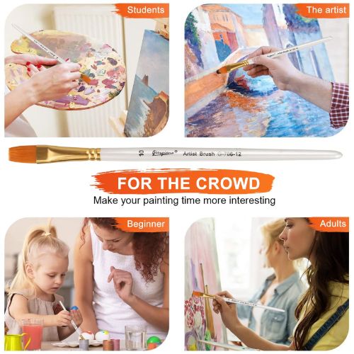 TSV 12 Pcs Artist Acrylic Paint Brushes Set with Nylon Hair for Oil Watercolor Face Nail Art Miniature Detail Rock Painting, Paintbrushes with Full Range of Sizes Shapes, Drawing Supplies