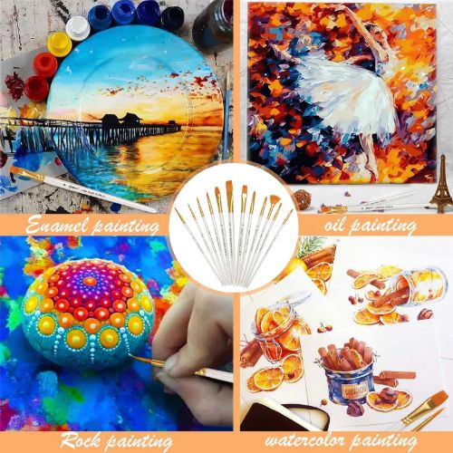 TSV 12 Pcs Artist Acrylic Paint Brushes Set with Nylon Hair for Oil Watercolor Face Nail Art Miniature Detail Rock Painting, Paintbrushes with Full Range of Sizes Shapes, Drawing Supplies