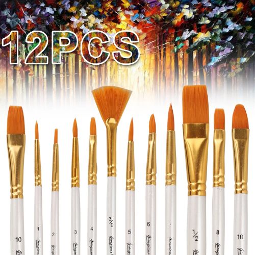 TSV 12 Pcs Artist Acrylic Paint Brushes Set with Nylon Hair for Oil Watercolor Face Nail Art Miniature Detail Rock Painting, Paintbrushes with Full Range of Sizes Shapes, Drawing Supplies