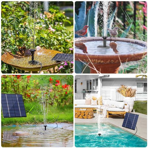 BYLD Solar Fountain Water Pump, Solar Powered Bird Bath Fountain, Submersible Water Pump Kit Solar Panel Kits for Outdoor Pool, Small Pond, Garden Fish Tank, 150-200L/H, 1.2W