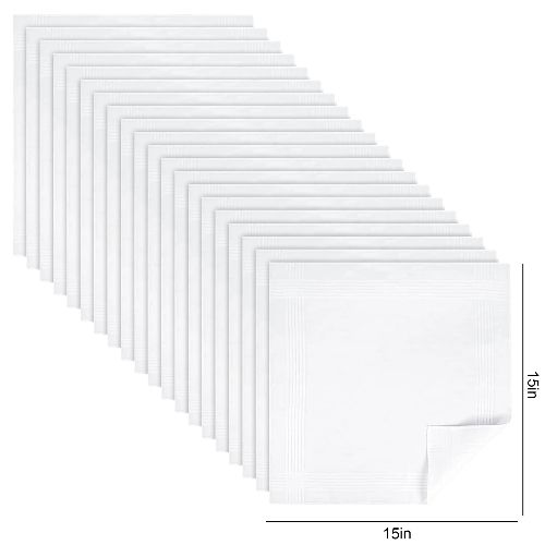 BYLD 24pcs Soft Cotton Handkerchiefs, Men's Classic Stripe Hankies, 15''x15'' (38x38cm) Pocket Square for Gentleman
