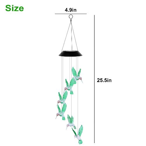 BYLD Solar Powered Wind Chimes Light, IP66 Waterproof Discolor Hummingbird Wind Belles Lights, Outdoor LED for Yard Garden Patio Deck Home Decoration