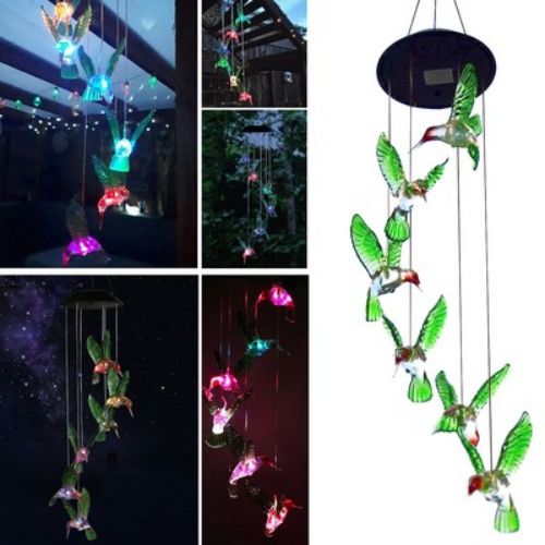 BYLD Solar Powered Wind Chimes Light, IP66 Waterproof Discolor Hummingbird Wind Belles Lights, Outdoor LED for Yard Garden Patio Deck Home Decoration