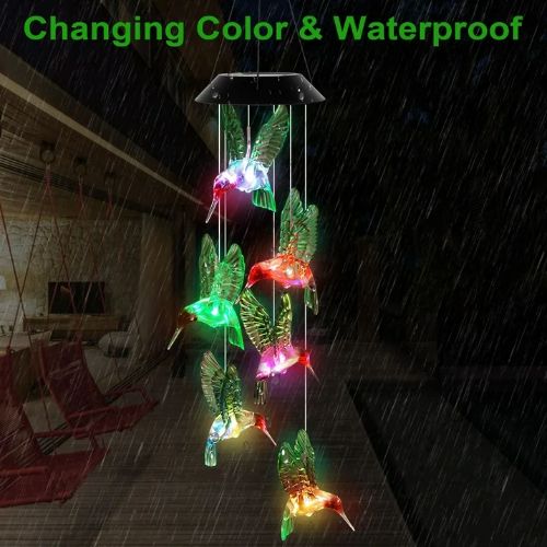 BYLD Solar Powered Wind Chimes Light, IP66 Waterproof Discolor Hummingbird Wind Belles Lights, Outdoor LED for Yard Garden Patio Deck Home Decoration