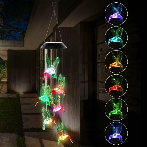 BYLD Solar Powered Wind Chimes Light, IP66 Waterproof Discolor Hummingbird Wind Belles Lights, Outdoor LED for Yard Garden Patio Deck Home Decoration