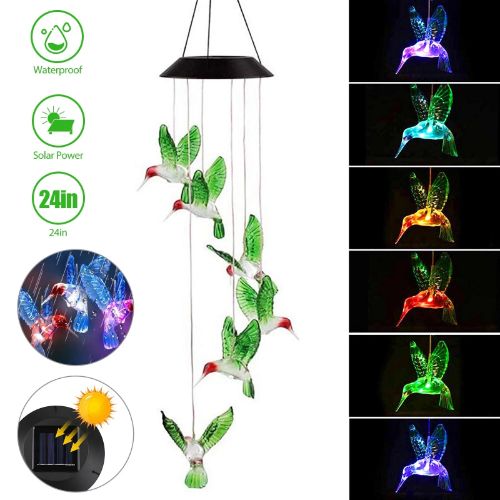 BYLD Solar Powered Wind Chimes Light, IP66 Waterproof Discolor Hummingbird Wind Belles Lights, Outdoor LED for Yard Garden Patio Deck Home Decoration