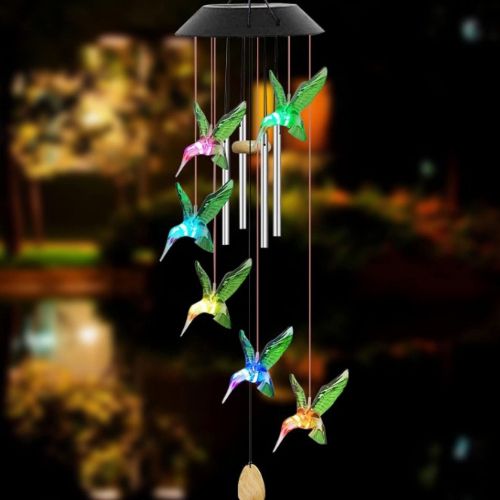 BYLD Solar Powered Wind Chimes Light, IP66 Waterproof Discolor Hummingbird Wind Belles Lights, Outdoor LED for Yard Garden Patio Deck Home Decoration