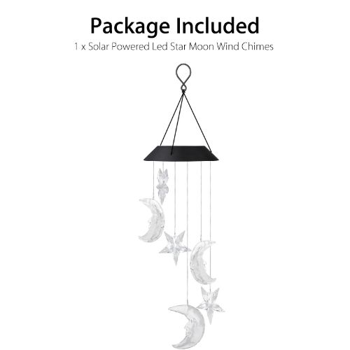 BYLD Solar Powered Wind Chimes Light, LED Color-Changing Star Moon, Waterproof Wind Belles Lights for Yard Garden Patio Deck Home Decoration