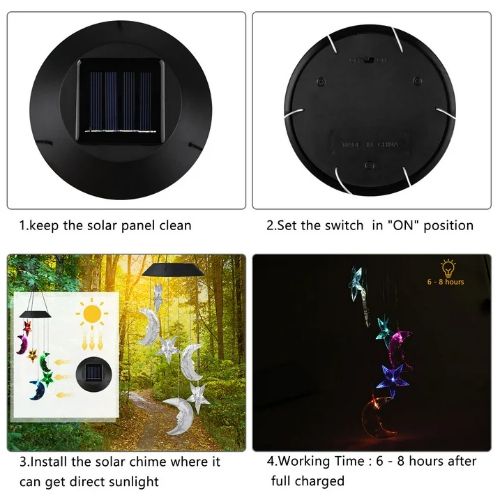 BYLD Solar Powered Wind Chimes Light, LED Color-Changing Star Moon, Waterproof Wind Belles Lights for Yard Garden Patio Deck Home Decoration