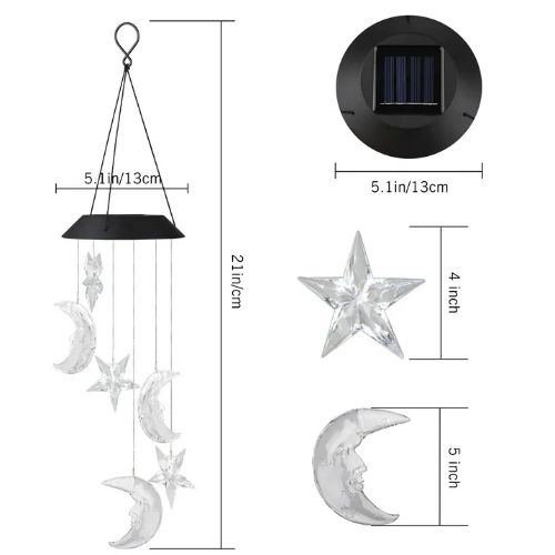 BYLD Solar Powered Wind Chimes Light, LED Color-Changing Star Moon, Waterproof Wind Belles Lights for Yard Garden Patio Deck Home Decoration