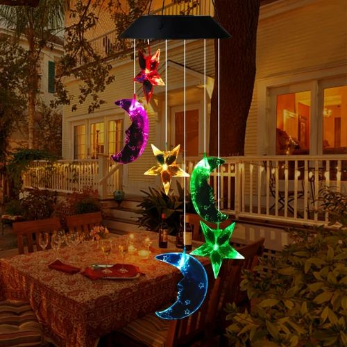 BYLD Solar Powered Wind Chimes Light, LED Color-Changing Star Moon, Waterproof Wind Belles Lights for Yard Garden Patio Deck Home Decoration