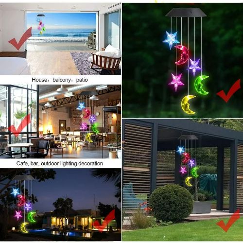 BYLD Solar Powered Wind Chimes Light, LED Color-Changing Star Moon, Waterproof Wind Belles Lights for Yard Garden Patio Deck Home Decoration