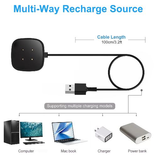 BYLD Charger Cable Fit for Fitbit Sense 2/1, Fitbit Versa 4/3 Smartwatch, Replacement USB Charging Cord Base, Smart Watch Accessories Charger Dock Adapter