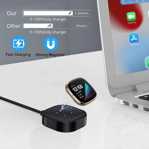 BYLD Charger Cable Fit for Fitbit Sense 2/1, Fitbit Versa 4/3 Smartwatch, Replacement USB Charging Cord Base, Smart Watch Accessories Charger Dock Adapter