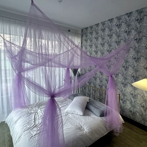 BYLD 4 Stands Mesh Mosquito Net, Mosquito Repellent Tent Bedding Accessories, Full Queen King Size Bed Canopy, Four Opening Bed Curtains for Full Bed Princess Bedroom, White