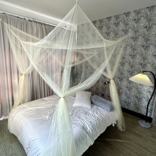BYLD 4 Stands Mesh Mosquito Net, Mosquito Repellent Tent Bedding Accessories, Full Queen King Size Bed Canopy, Four Opening Bed Curtains for Full Bed Princess Bedroom, White
