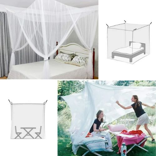 BYLD 4 Stands Mesh Mosquito Net, Mosquito Repellent Tent Bedding Accessories, Full Queen King Size Bed Canopy, Four Opening Bed Curtains for Full Bed Princess Bedroom, White