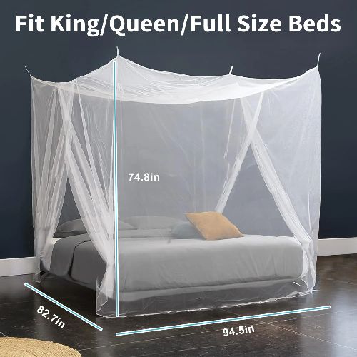 BYLD 4 Stands Mesh Mosquito Net, Mosquito Repellent Tent Bedding Accessories, Full Queen King Size Bed Canopy, Four Opening Bed Curtains for Full Bed Princess Bedroom, White