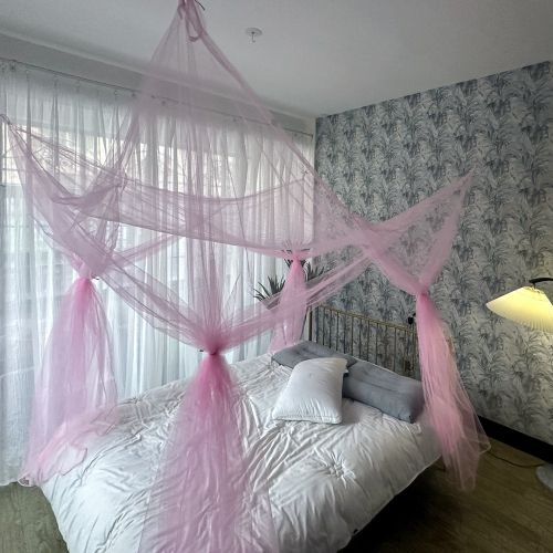 BYLD 4 Stands Mesh Mosquito Net, Mosquito Repellent Tent Bedding Accessories, Full Queen King Size Bed Canopy, Four Opening Bed Curtains for Full Bed Princess Bedroom, White