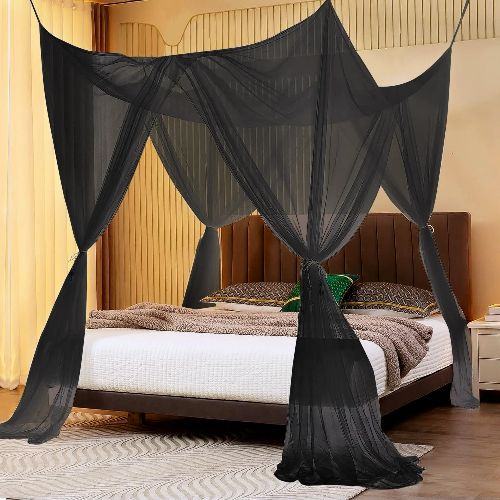 BYLD 4 Stands Mesh Mosquito Net, Mosquito Repellent Tent Bedding Accessories, Full Queen King Size Bed Canopy, Four Opening Bed Curtains for Full Bed Princess Bedroom, White