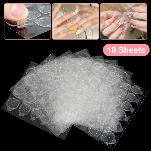 10 Sheets Double-side Nail Glue Sticker, BYLD 240pcs Transparent Nails Adhesive Tabs for False Nail Tips, Acrylic Manicure Gel DIY Makeup Tool, Waterproof and Breathable
