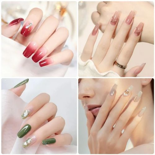 BYLD Short Square + Medium Almond False Nail Tips, 480PCS 12 Sizes Full Cover Clear Gelly Tips, Half Matte Acrylic Tips, Pre-Filed Fake Press on Nail Tips for Extension Home DIY Salon Manicure