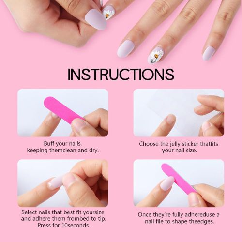 BYLD 24Pcs Easter Cartoon Reusable False Nail Stickers Set, Pink Green Vintage Flowers Medium Almond Fake Nails with Rainbow Rabbit, Full Cover False Nails Glossy Acrylic Nails Glue on Nails for Women