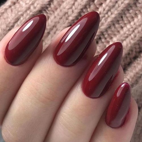 BYLD 24Pcs Reusable Acrylic False Nail Stickers Set, Cherry Red Press on Nails Medium Almond, Handmade Jelly Soft Gel Dark Red Glue on Nails Stiletto, Burgundy Emo Fake Nails Short Oval for Women