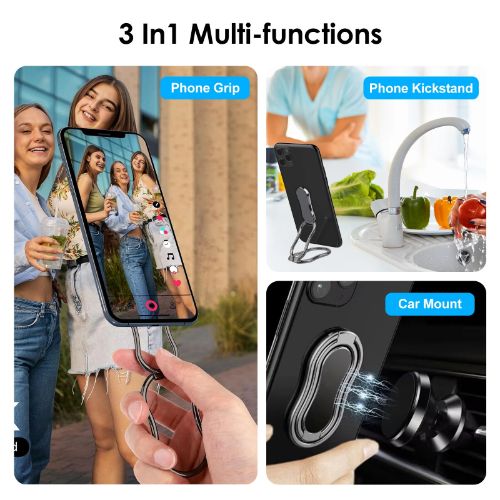 Phone Ring Holder Finger Kickstand, BYLD Foldable Ring Stand, 360° Rotation Ring Cell Phone Back Grip for Magnetic Car Mount Compatible with iPhone 13, Samsung Galaxy, Other Smartphones, Tablets