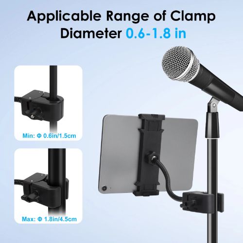 BYLD Phone Tablet Holder Mount for Treadmill Bike Handlebar, 360° Rotate Adjustable Clamp, Gooseneck Music Stands & Microphone Tablet Holder Fit for 5-13" iPhone, iPad, Galaxy Tab