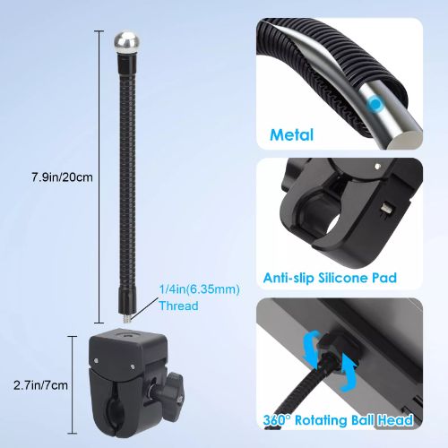 BYLD Phone Tablet Holder Mount for Treadmill Bike Handlebar, 360° Rotate Adjustable Clamp, Gooseneck Music Stands & Microphone Tablet Holder Fit for 5-13" iPhone, iPad, Galaxy Tab