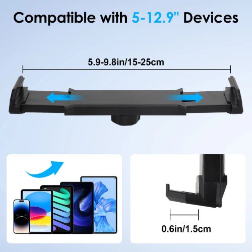 BYLD Phone Tablet Holder Mount for Treadmill Bike Handlebar, 360° Rotate Adjustable Clamp, Gooseneck Music Stands & Microphone Tablet Holder Fit for 5-13" iPhone, iPad, Galaxy Tab