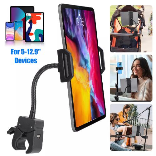 BYLD Phone Tablet Holder Mount for Treadmill Bike Handlebar, 360° Rotate Adjustable Clamp, Gooseneck Music Stands & Microphone Tablet Holder Fit for 5-13" iPhone, iPad, Galaxy Tab
