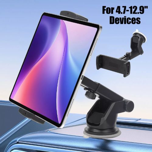 BYLD Car Tablet Mount Holder for Windshield Dashboard, 360° Rotation Suction Cup Car Phone Cradle Stand Fit for 4.7-12.9" iPhone, iPad Mini Air, Samsung Galaxy Tab
