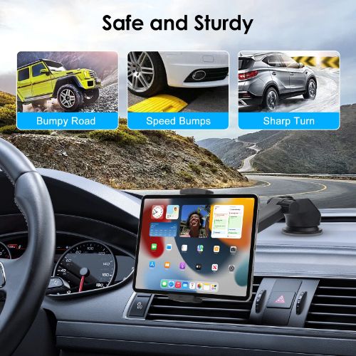 BYLD Car Tablet Mount Holder for Windshield Dashboard, 360° Rotation Suction Cup Car Phone Cradle Stand Fit for 4.7-12.9" iPhone, iPad Mini Air, Samsung Galaxy Tab