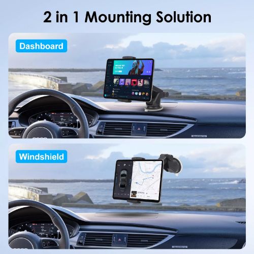 BYLD Car Tablet Mount Holder for Windshield Dashboard, 360° Rotation Suction Cup Car Phone Cradle Stand Fit for 4.7-12.9" iPhone, iPad Mini Air, Samsung Galaxy Tab