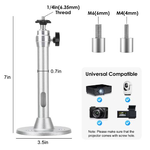 BYLD Universal Projector Wall Ceiling Mount Hanger with 360 Degree Swivel Head for Camera, Home Surveillance System， Most Home and Office Projectors, Silver