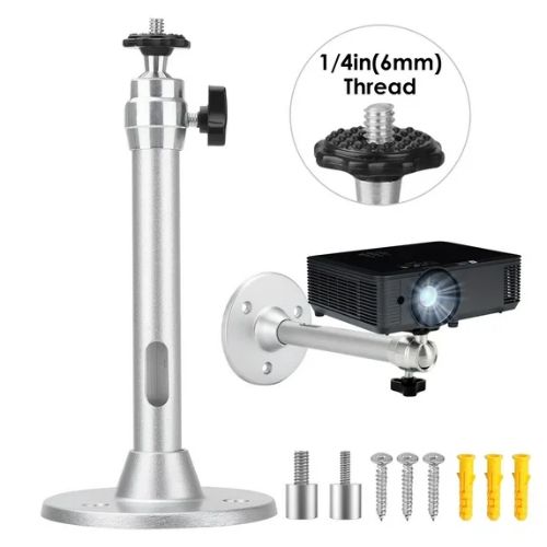 BYLD Universal Projector Wall Ceiling Mount Hanger with 360 Degree Swivel Head for Camera, Home Surveillance System， Most Home and Office Projectors, Silver