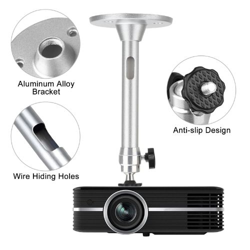 BYLD Universal Projector Wall Ceiling Mount Hanger with 360 Degree Swivel Head for Camera, Home Surveillance System， Most Home and Office Projectors, Silver
