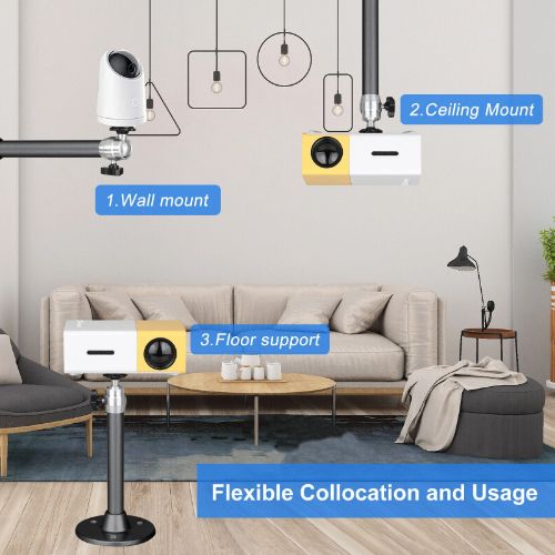 BYLD Universal Projector Wall Ceiling Mount Hanger with 360 Degree Swivel Head for Camera, Home Surveillance System， Most Home and Office Projectors, Silver