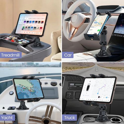 BYLD Car Cup Holder Mount for Phone Tablet, Rotatable Cell Phone Car Cup Cradles Fit for 4.7"-12.9" iPhone iPad Pro Air Mini, Samsung, Galaxy Tab