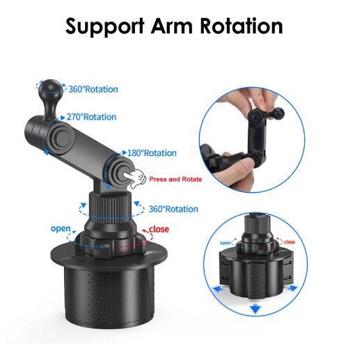 BYLD Car Cup Holder Mount for Phone Tablet, Rotatable Cell Phone Car Cup Cradles Fit for 4.7"-12.9" iPhone iPad Pro Air Mini, Samsung, Galaxy Tab