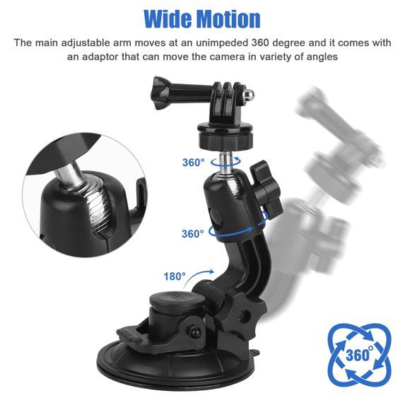 Camera Suction Cup Mount, BYLD Action Camera Holder Adapter for Car Windshield Window, Universal 1/4 Screw Sucker Clamp Compatible with GoPro Hero 10 9 8, SJCAM, Canon, Sony, DSLR, Nikon